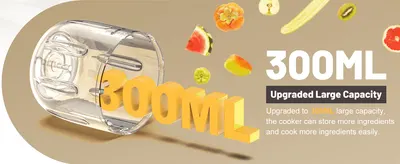 Highlights the upgraded 300ML capacity so shoppers know they can prepare and store more ingredients at once.