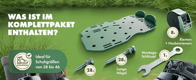 Shows everything included in the complete package (base, screws, nails, straps, wrench) so shoppers know exactly what they receive.