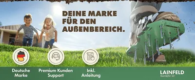 Positions LAINFELD as a trusted German outdoor brand backed by customer support and easy setup. Highlights three reassurance points — German brand, premium support and included instructions — in a…