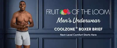 Introduces the Fruit of the Loom brand and the Coolzone Boxer Brief line to build trust before detailing specific features.