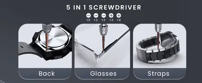 Shows the 5-in-1 screwdriver working across three different repair scenarios to demonstrate versatility.