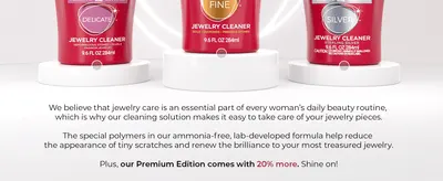 Introduces the Delicate, Fine and Silver cleaner variants and explains the ammonia-free formula reduces scratches and renews shine.