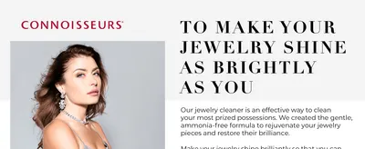 Introduces the brand and reassures shoppers the jewelry cleaner is gentle and ammonia-free while restoring shine.
