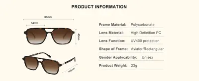 Gives shoppers exact frame measurements and material specs so they can judge fit and quality before buying.