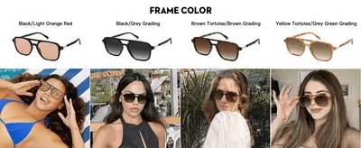 Shows the full range of frame color options styled on real people to help shoppers pick their favorite look.