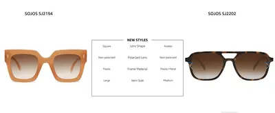 Compares two styles within the brand's lineup side-by-side so shoppers can pick the frame shape and lens type that suits them.