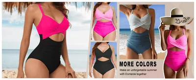 Showcases the swimsuit across multiple colors and views to help shoppers pick their favorite variant.