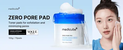 Builds credibility by showing the product was recommended by Vogue Singapore. Introduces the toner pads as an easy way to exfoliate and minimize pores.