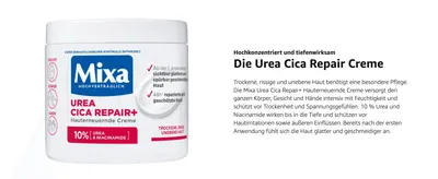 Presents the Urea Cica Repair cream with a short description of its 10% urea and niacinamide formula so shoppers trust it for dry, rough skin.