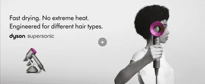 Highlights the Dyson Supersonic's fast, low-heat drying performance engineered for different hair types.
