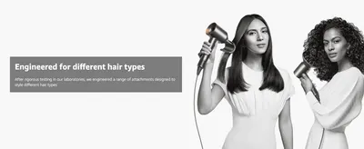 Shows two models with different hair textures to prove the dryer's attachments are engineered to style any hair type effectively.