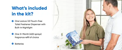 Shows shoppers exactly what comes in the box, so they know the dispenser, refill and batteries are all included.