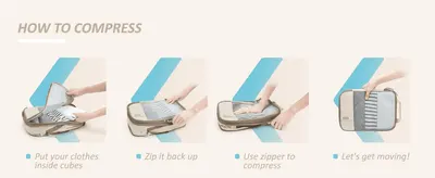 Walks shoppers through the exact steps to pack and compress the cubes, reassuring them the product is quick and easy to use.