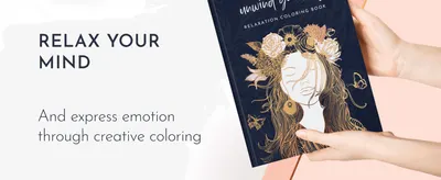 Positions the coloring book as a tool to relax the mind and express emotion through creative activity.