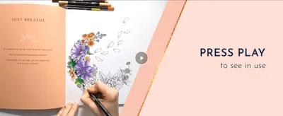 Invites shoppers to watch a video showing the product in use, reinforcing a calm, mindful coloring experience.