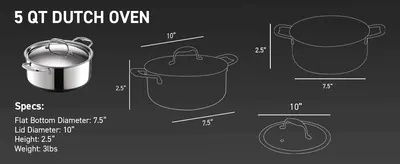 Gives shoppers exact dimensions and weight of the Dutch oven so they can confirm it fits their kitchen and cooking needs.