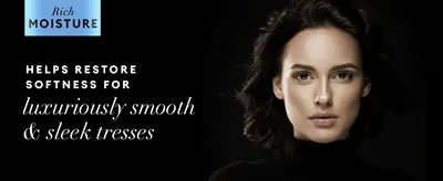 Promises softer, smooth and sleek hair, shown through one portrait and one clear headline.
