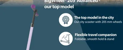 Highlights the scooter as the top city model and a flexible, foldable travel companion.