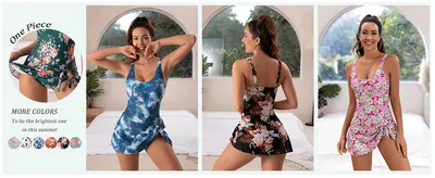 Shows the swimdress available in multiple colorways worn by different models to help shoppers pick their favorite style.