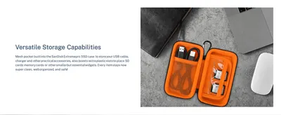 Highlights the mesh pocket and card slots that let users keep cables and memory cards organized in one case.