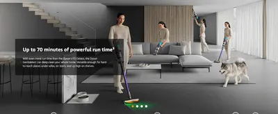 Reassures shoppers that the vacuum's extended battery life lets them clean the whole home without interruption.