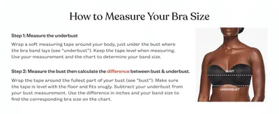 Walks shoppers through a two-step process to measure their bust and underbust so they can find their correct bra size.