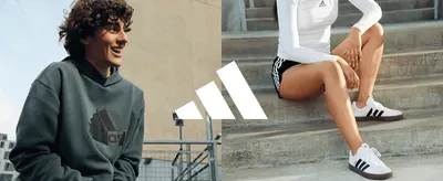 Shows the shoes being worn in two everyday lifestyle settings to build aspirational brand appeal.