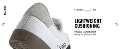 Highlights the shoe's cushioned heel as a comfort benefit that keeps the wearer light on their feet.