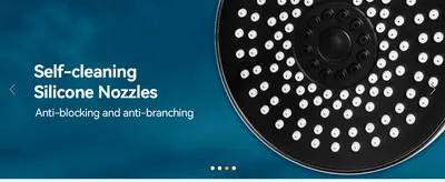Highlights the self-cleaning silicone nozzles that resist blocking and mineral buildup.