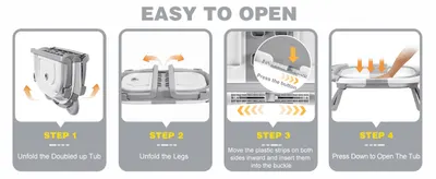 Walks shoppers through opening the tub in four simple steps to show it is easy to set up.