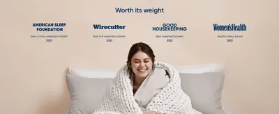 Reinforces trust and quality by showcasing sleep and product awards from recognized publications like Wirecutter and Good Housekeeping.
