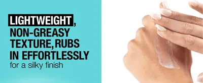 Shows the moisturizer being applied to reassure shoppers of a lightweight, non-greasy, silky-finish texture.