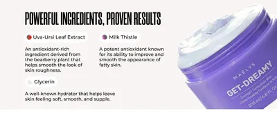 Explains three key ingredients and what each does for skin, so shoppers trust the formula behind the results.