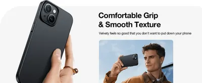 Shows the velvety, comfortable grip in hand so shoppers feel confident the case is pleasant to hold.