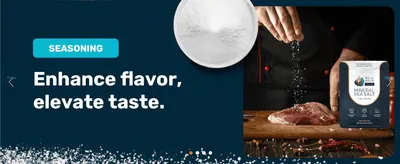 Shows the salt being used as a seasoning to promise better flavor in everyday cooking.