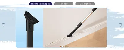 Shows the crevice tool attachment works across multiple cleaning scenarios like tight spots, pet hair and car interiors.