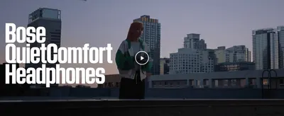 Opens with a branded lifestyle video to build interest and show the headphones in an urban, everyday setting. Shows a real-world rooftop scene so shoppers can picture wearing the headphones.