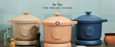 Introduces the brand and the cooker in its colour range with a video to build appeal at first glance. Shows the cookers in a styled kitchen so shoppers can picture them at home.