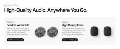 Highlights two included windshield accessories, showing shoppers which one to use for outdoor versus indoor recording.