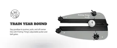 Highlights that the adjustable putter and ball gates let golfers train consistently all year to fix pushes, pulls, and off-center hits.