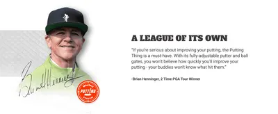 Builds credibility and trust by showing a named PGA Tour winner personally endorsing the product's ability to improve putting.