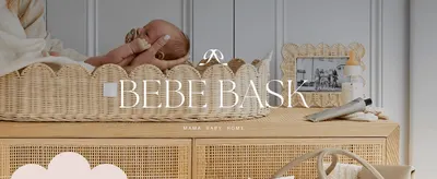 Introduces the BEBE BASK brand name and lifestyle positioning over an emotive nursery scene to build brand trust.