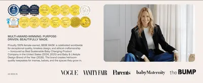 Builds trust by showcasing the brand's multi-award-winning, female-owned, purpose-driven story. Reinforces credibility by showing the brand's coverage in Vogue, Vanity Fair, Parents and other major…