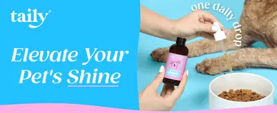 Introduces the Taily brand and product positioning to open the A+ story with an emotional hook. Shows how easy the product is to use with just one daily drop in the pet's food.