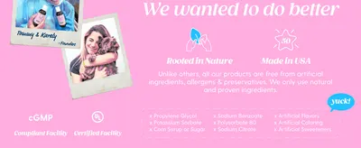Introduces the brand's founders and origin motivation to build an emotional, trustworthy connection with the shopper. Reassures shoppers the product is made in a certified facility and free from a…
