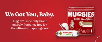 Positions the brand as the only fully fragrance-free diaper and wipes pairing to build trust. Reassures parents with sensitive-skin concerns that the products are fragrance free.