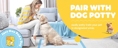 Shows the pad helping train dogs to use a designated potty spot, reassuring shoppers of easy training.