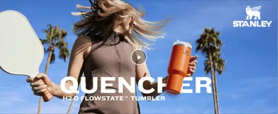 Opens with a brand hero video that puts the Stanley Quencher in an active, fun setting to build brand appeal. Shows the tumbler in use in an outdoor, active scene so shoppers connect it with their…