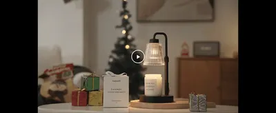Positions the candle warmer lamp as a festive holiday gift within a warm Christmas setting.