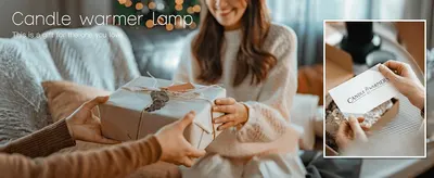 Positions the candle warmer lamp as a thoughtful gift, showing it being given and unwrapped to build an emotional, gift-worthy impression. Shows the branded gift-ready packaging to reassure shoppers…